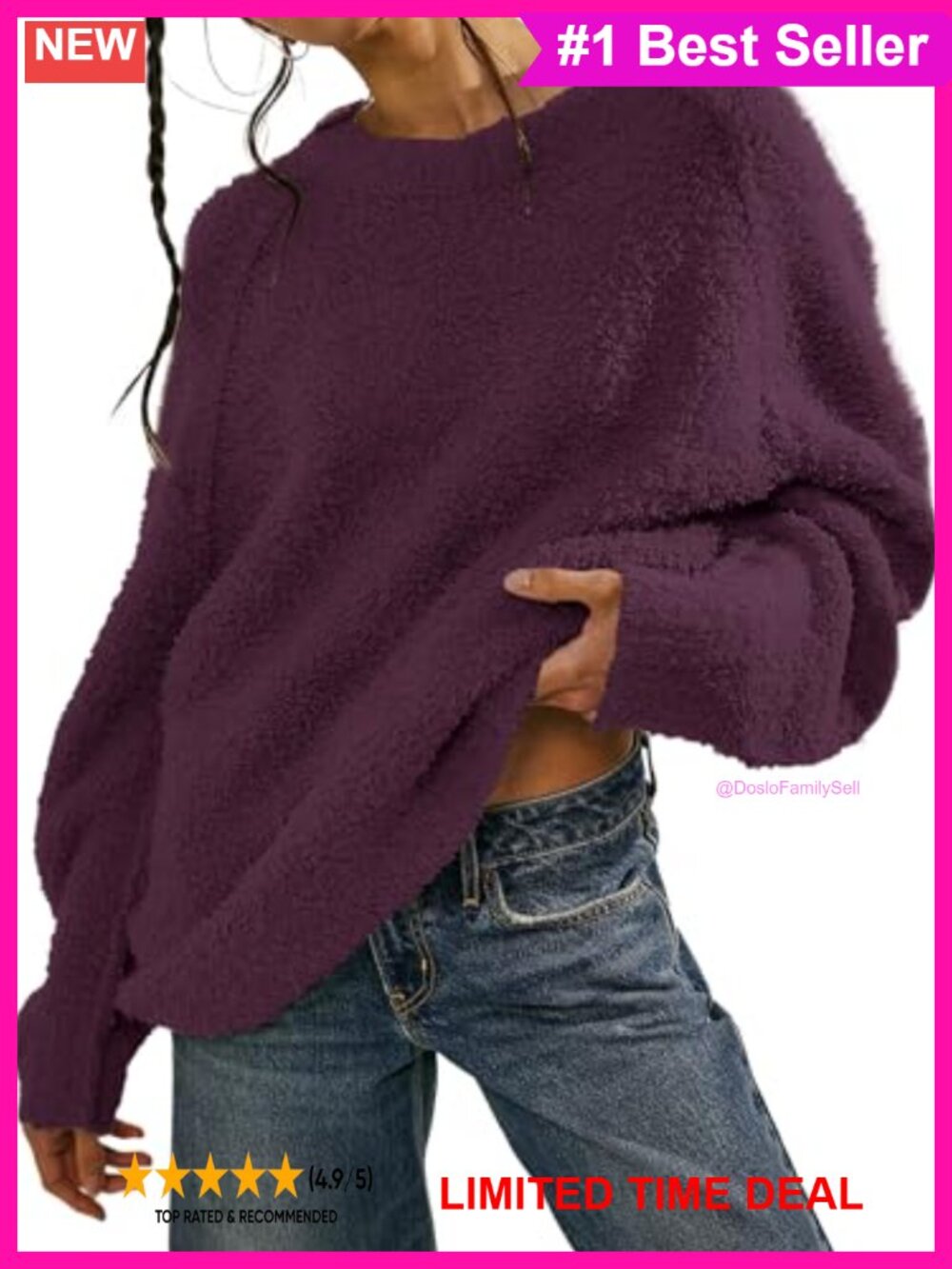 Oversized Fuzzy Knit Long Sleeve Crewneck Pullover Sweater